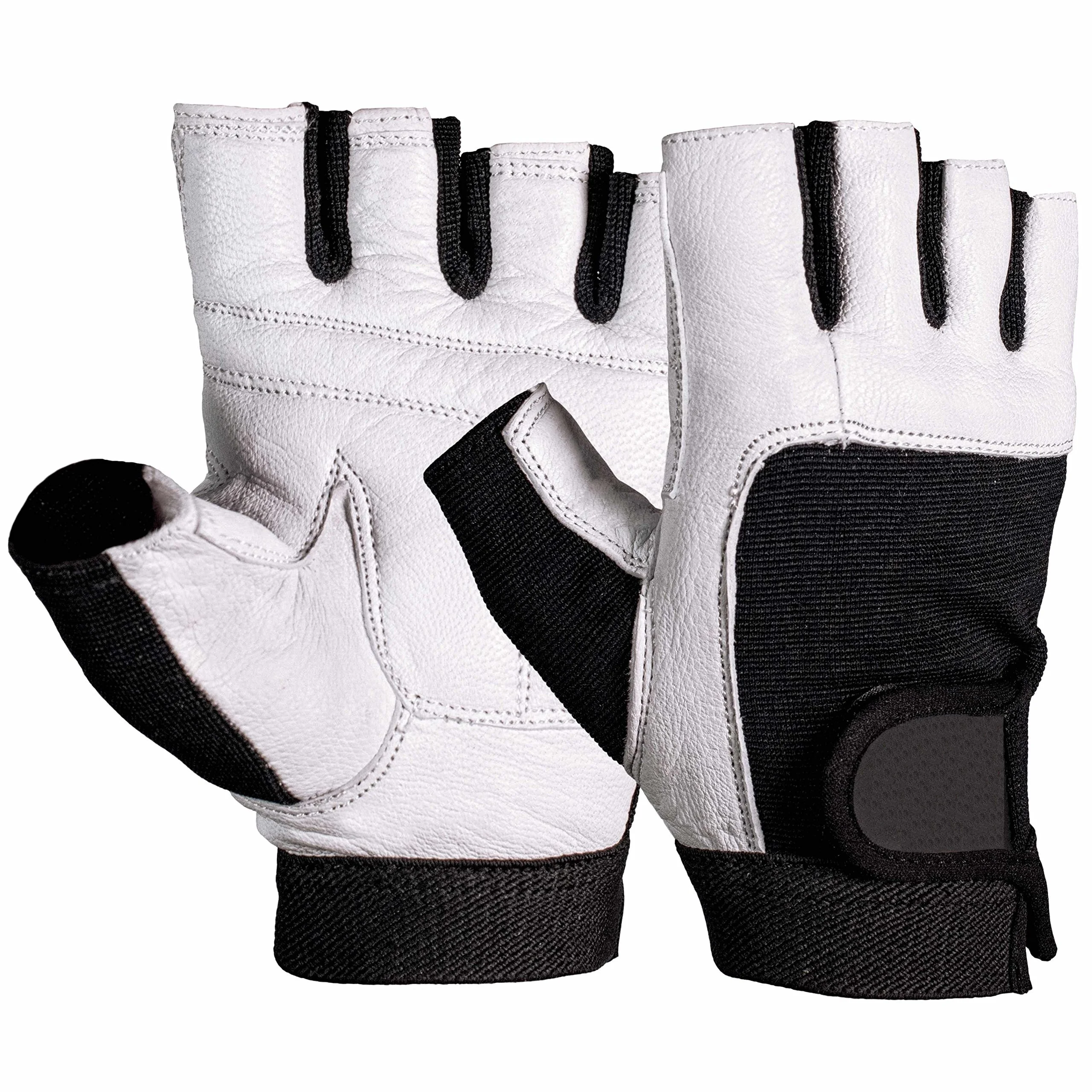 Weight Lifting Gym Gloves Exercise Fitness Training Glove With White Leather Grip For Men Or Women includes