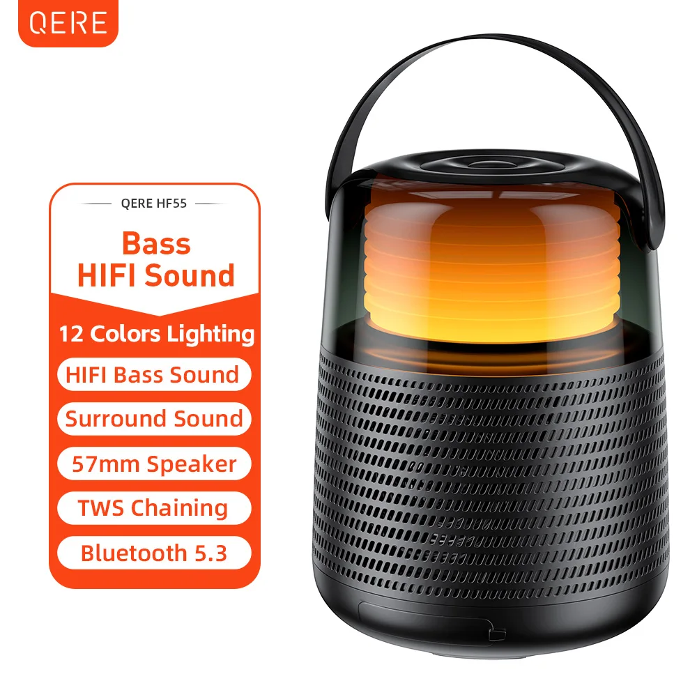 Wholesale QERE HF55 Mini Portable Wireless Speaker Outdoor Subwoofer With Led Flashing Colorful Metal Bass Speaker