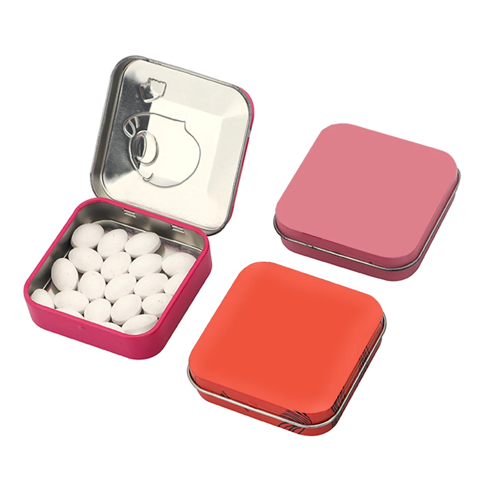 Popular Custom Printed Tinplate Candy Packaging Box With Metal Hinged Mini Small Mint Candy Tin Box Empty Candy Boxes