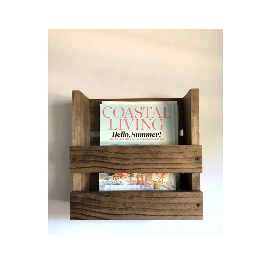 Vintage blue rustic Wood Wall Mounted Mail Holder with 6 Key Hooks for living room decoration