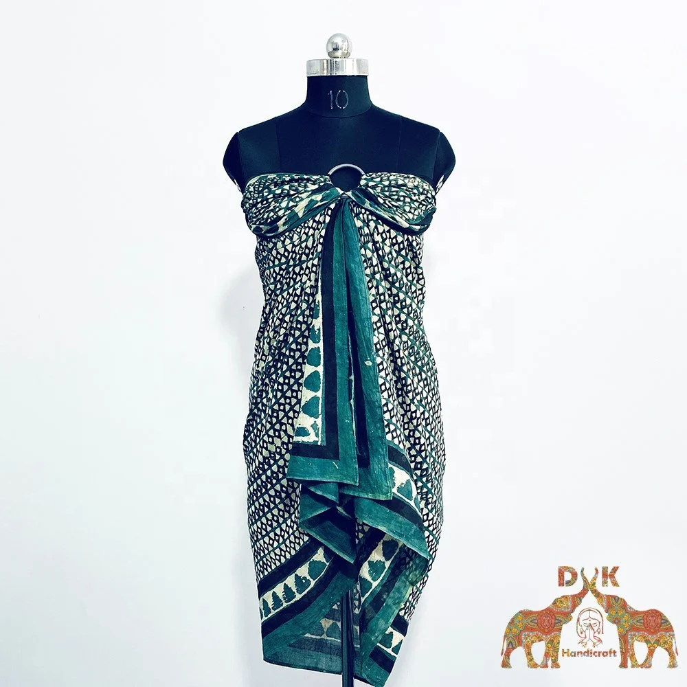 Hot sale block print Pareos Pure cotton hand block print coverup wrap up beach wear sarong for women