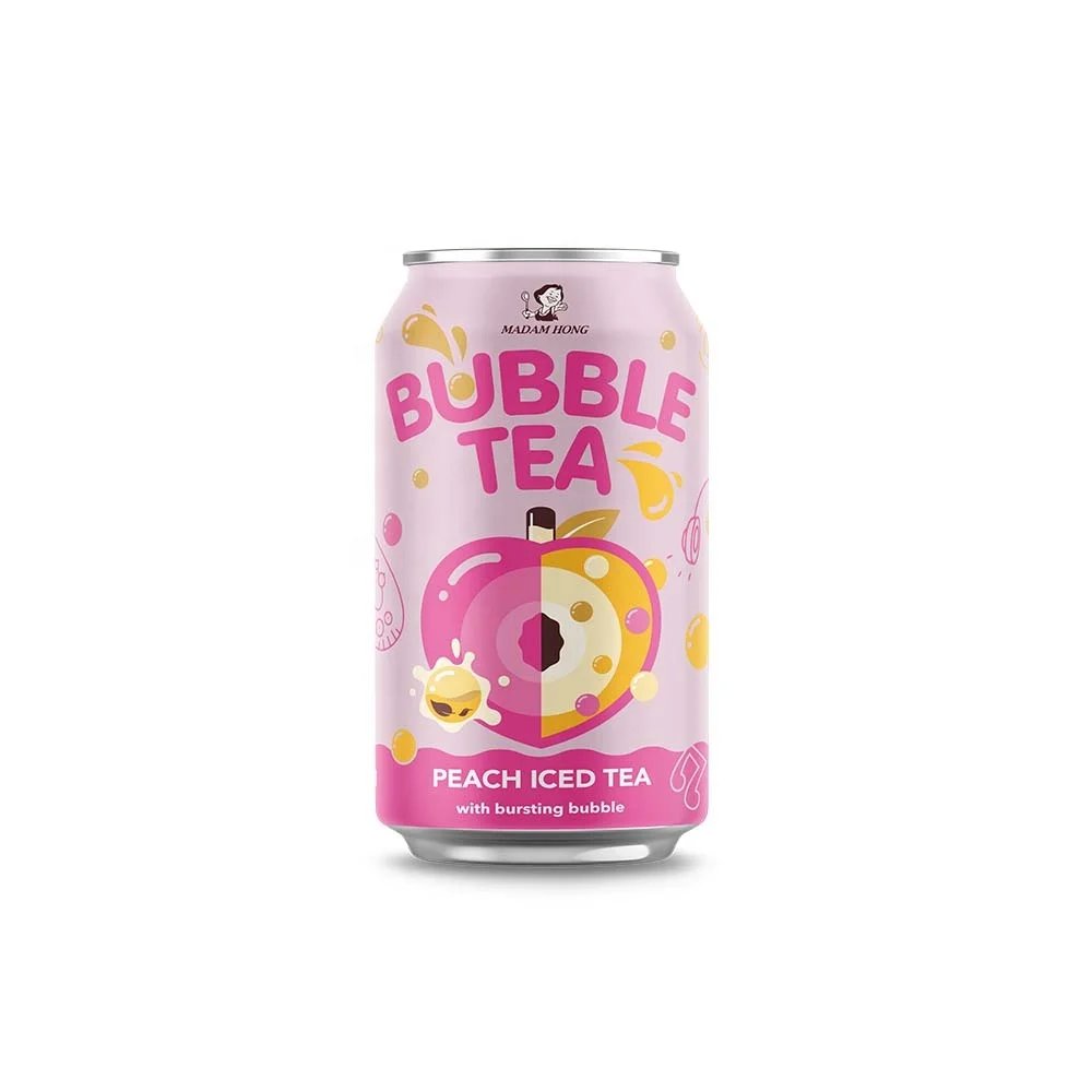 Taiwan peach bubble milk tea canned drink beverage with bursting boba