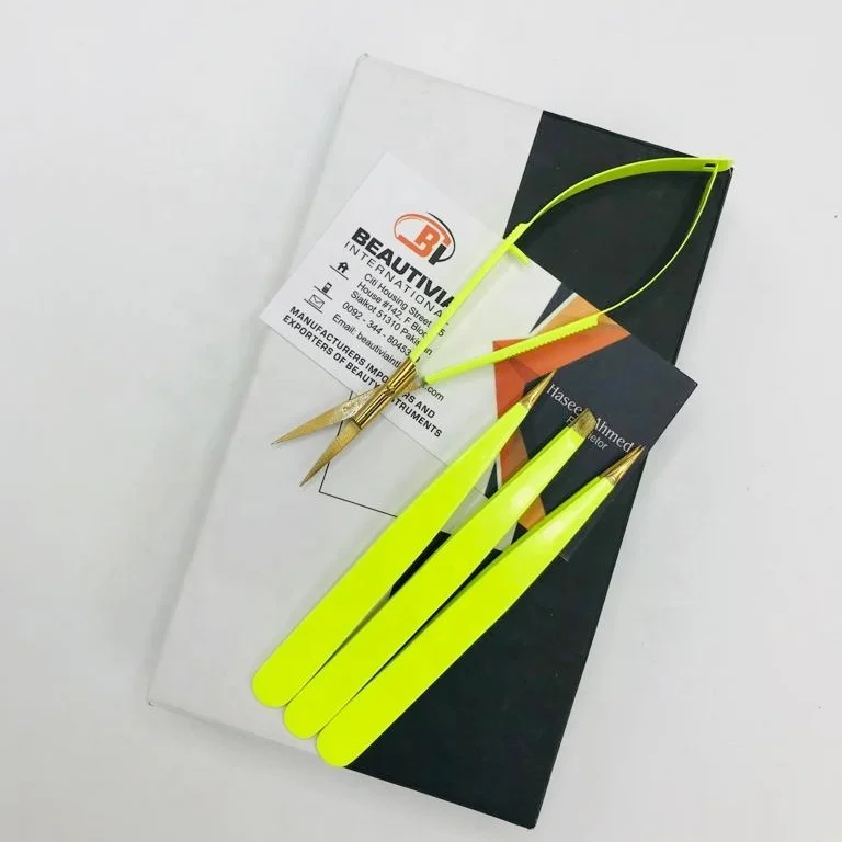 Lime Green With Gold Stainless Steel Eyebrow Tweezers Scissor Set Brow Shaping Tweezer Beauty Cosmetic Tools
