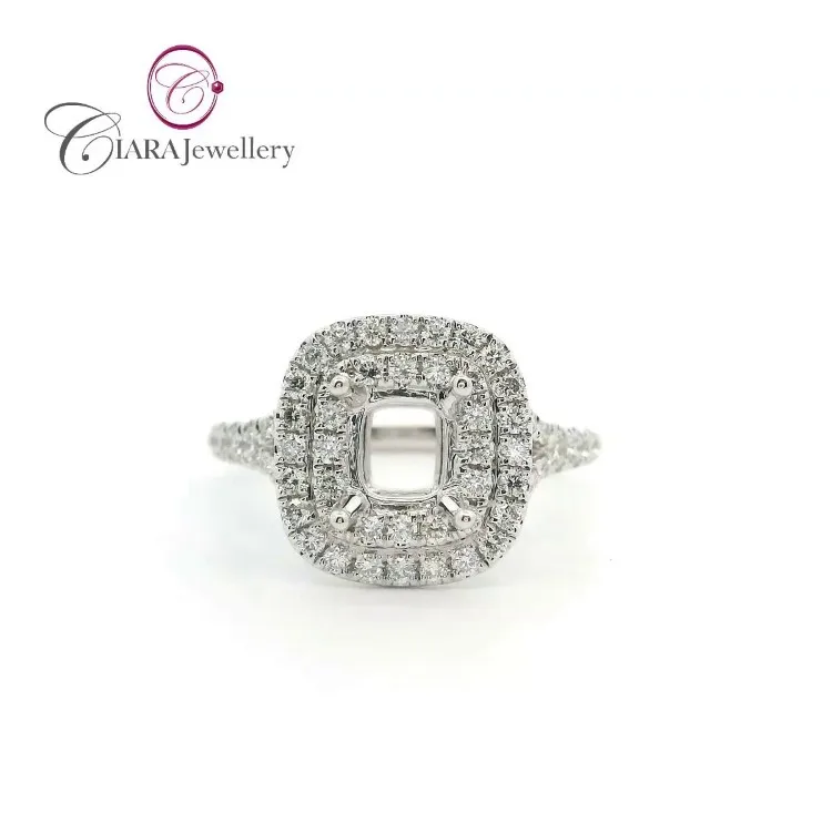 18K AU750 SOILD WHITE GOLD REAL NATURAL DIAMOND CUSHION RING MOUNT