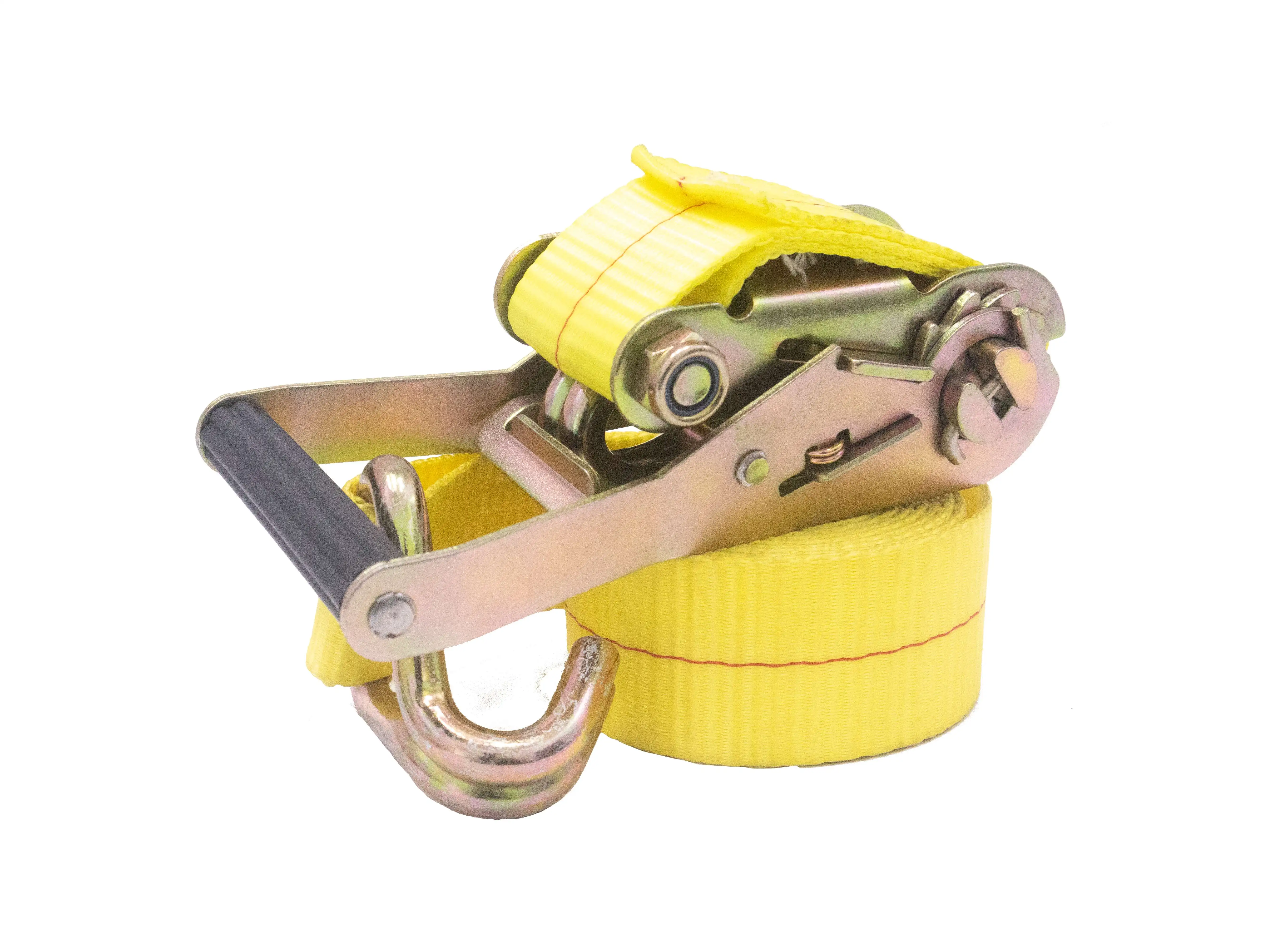 50 mm Yellow Ratchet Tie Down Strap for Heavy Duty Cargo Lashing Belts Lifting Sling -  Customized Length
