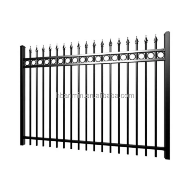Customized Easily Assembled wrought iron garden fence iron spiked fence spear top metal fence