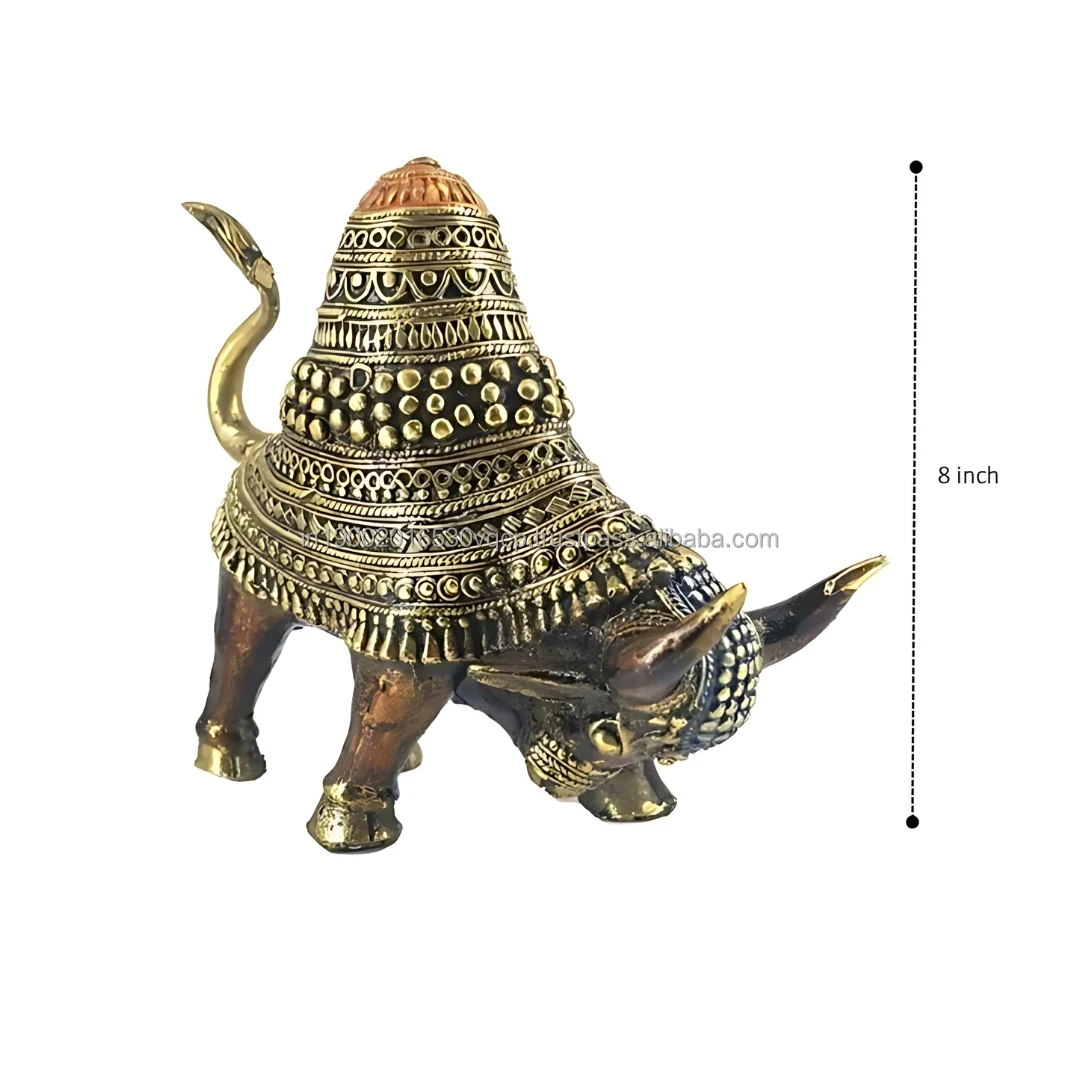 Handcrafted Tribal Art Brass Raging Bull Statue Bronze color 8 inch Nandi Tribal Statue