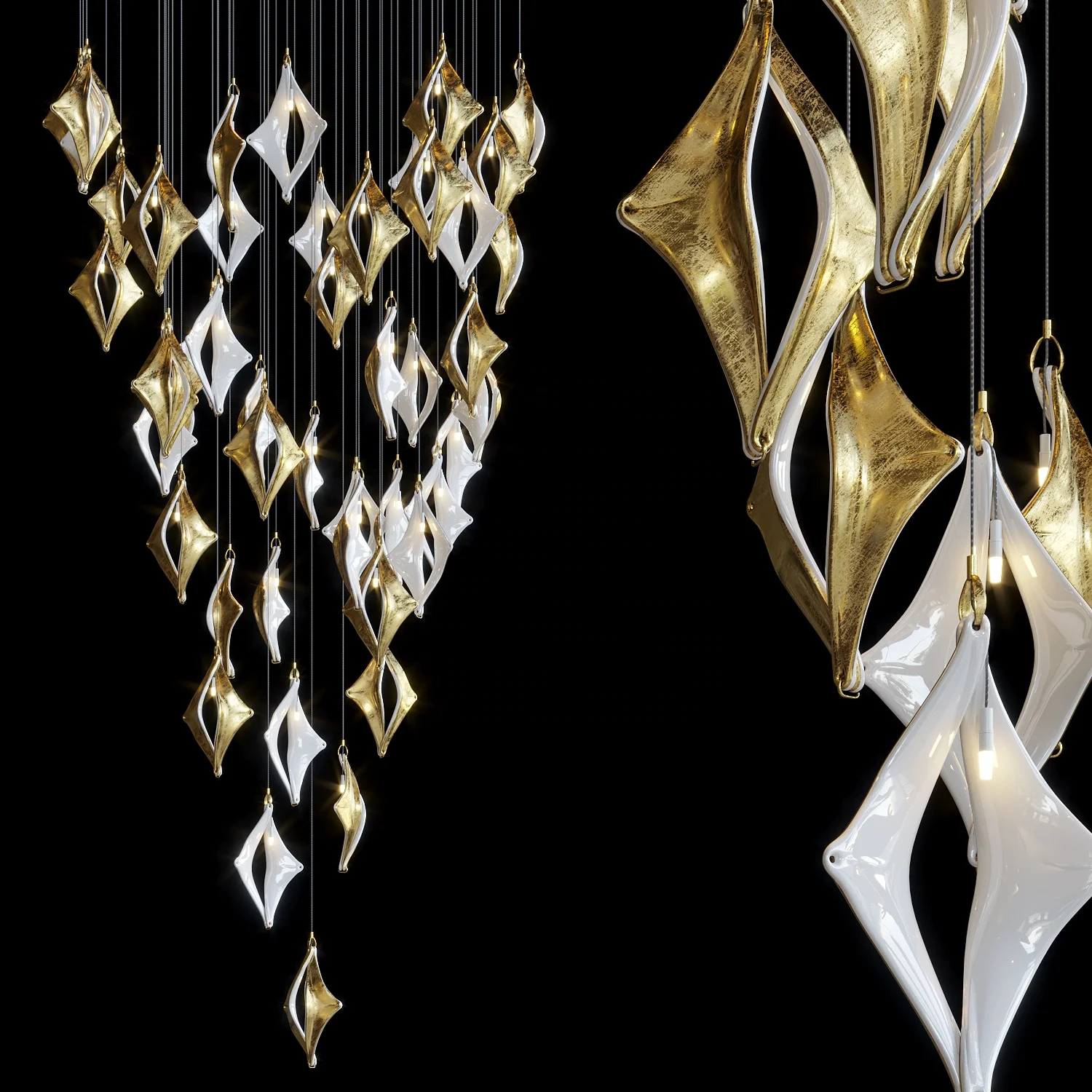 Custom Ceiling Chandelier Handmade Glass Leaf Decorative Interior Gold Lightings for Home Hotel Lobby