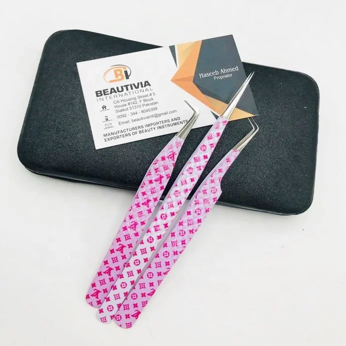 Hot Selling Lash Tweezers LV Print Paper Coated Custom Logo Eyelash Extension Tweezers