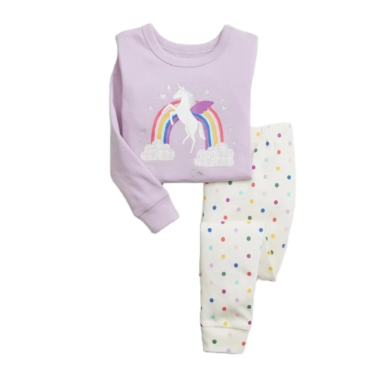 Custom Pattern 100% Cotton Kids Pajama Set New Designs Cartoon Animal Print Sleepwear & Loungewear for Girls Nightdress