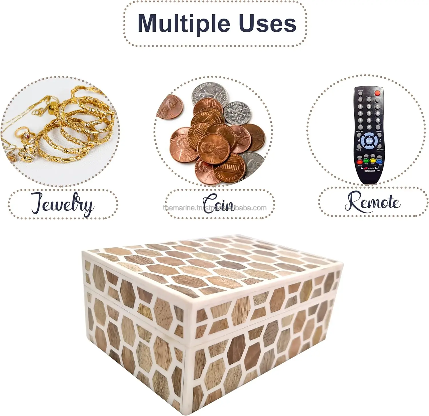 Handmade Decorative Honeycomb Pattern Bone Inlay Jewelry Box Housewarming Keepsake Storage Box Home & Table Decor