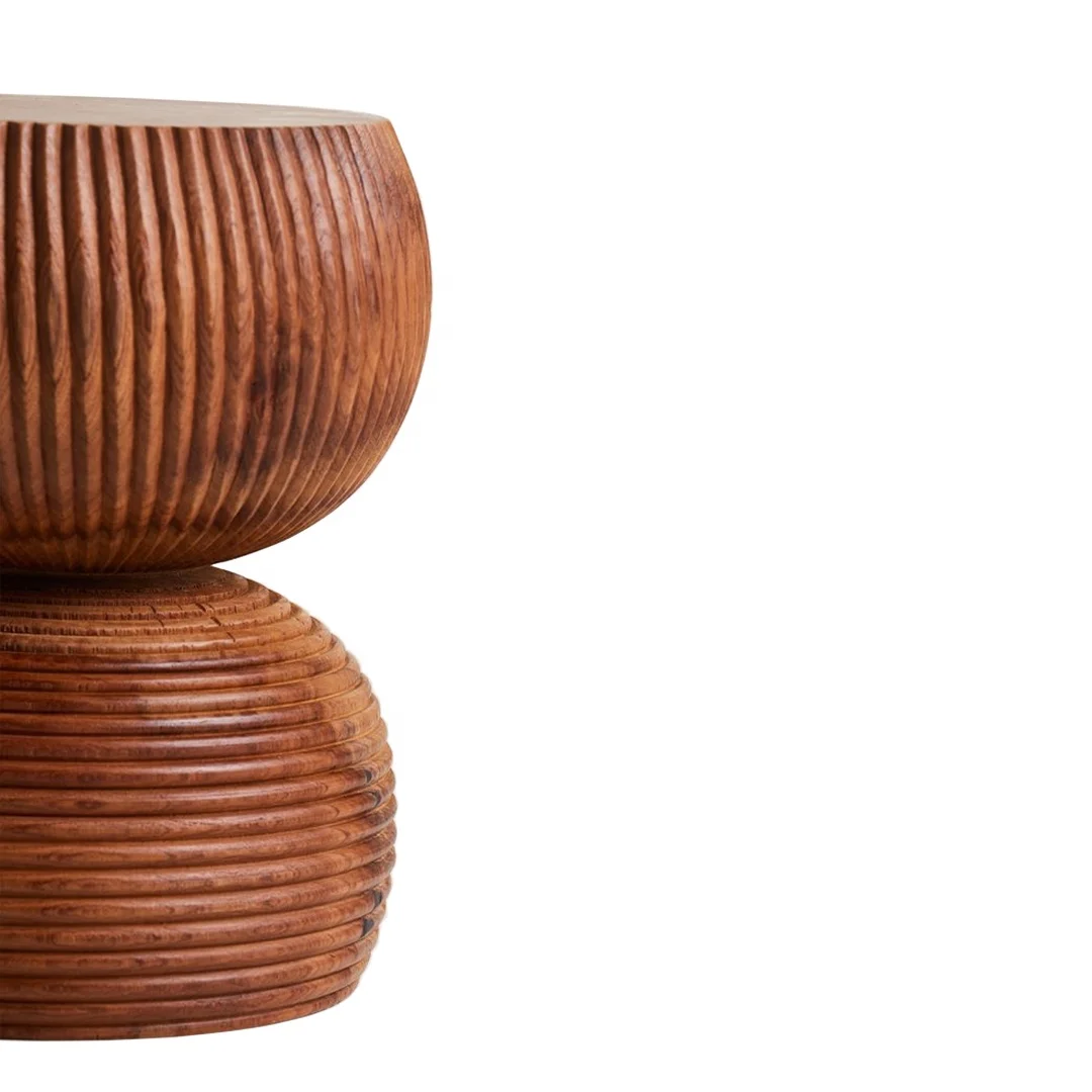 Modern Stool Solid Teak Wood With A Rippled Texture Natural Finish For Living Room Furniture Jati