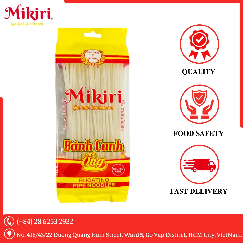 Rice Noodles/ Bucatino Pipe Noodles Brand VietNam Ingredient Natural rice flour 80% Taste Delicious Smooth Date One Years