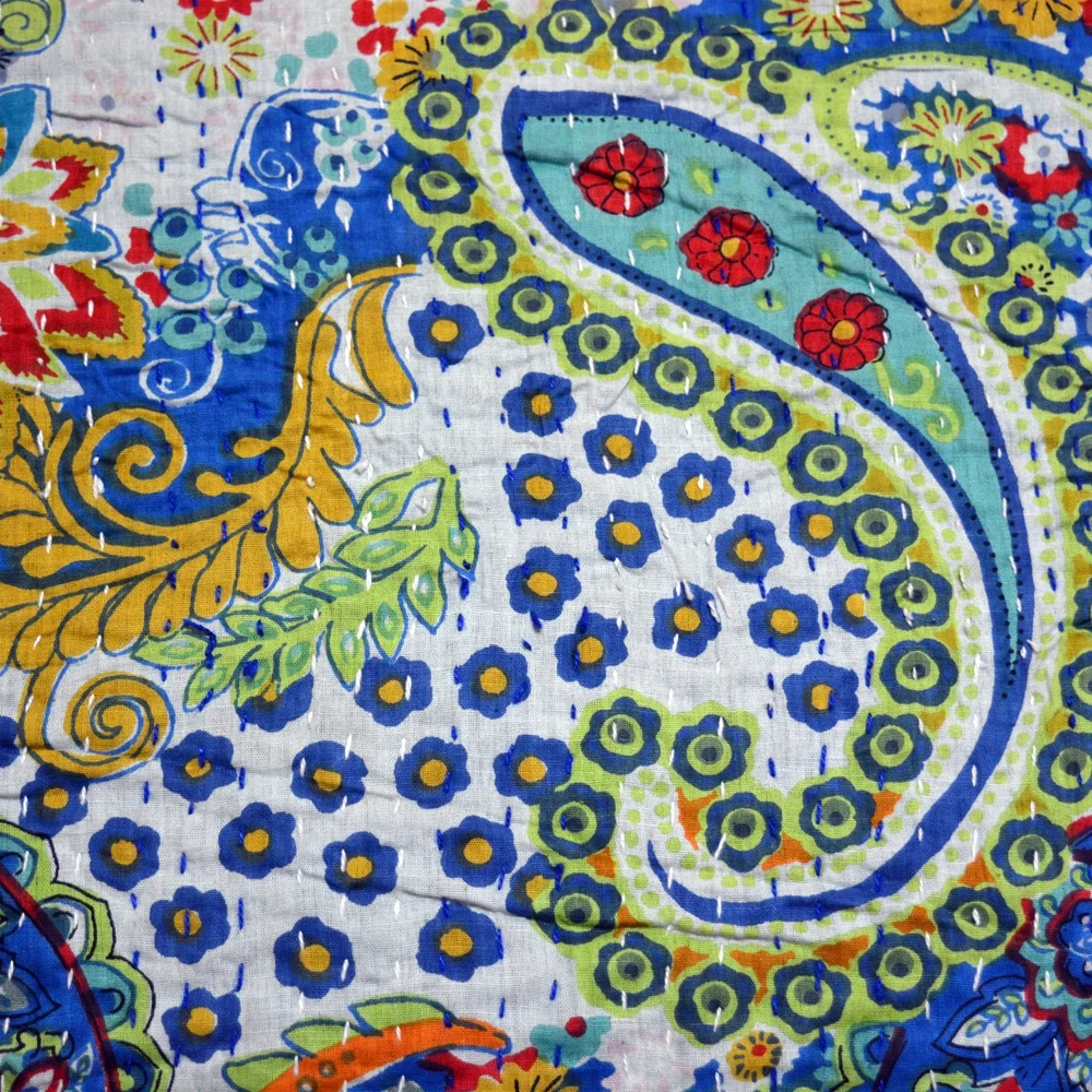 Индийское одеяло kantha плед ручной работы с принтом ручная работа Хлопковое покрывало двустороннее KQSP114