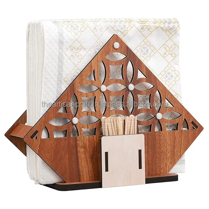Decorative Wooden Tissue Holder Stand for Home, Kitchen Dining Table, Restaurant and Cafeteria