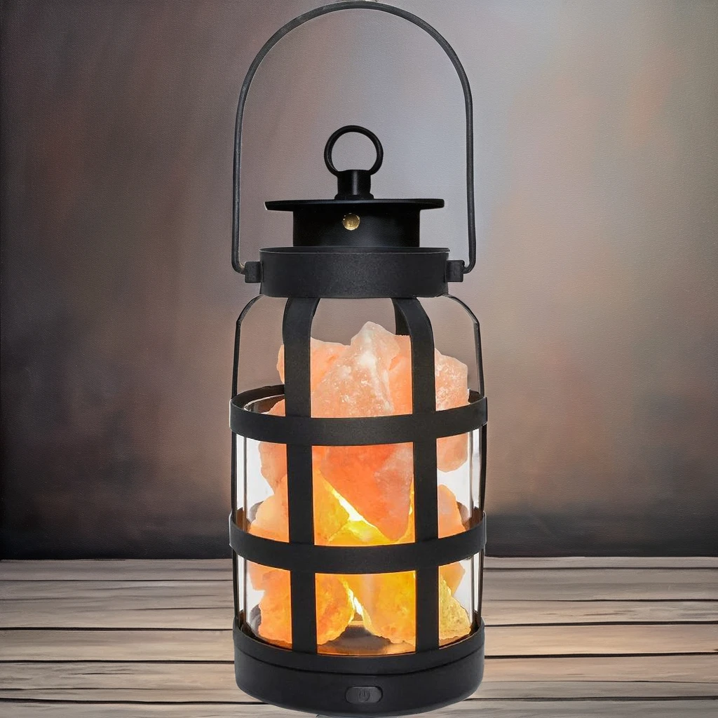 Himalayan Pink Rock Salt Lamp with 5 LED Bulbs USB Power Cable & Metal Basket with Handle Night Light Decorative USB Salt Lamp