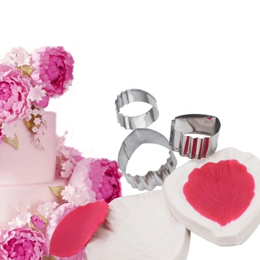 AK Peony Decoration Tool Gum Paste Veiner Stainless Steel Fondant Cutter Set Silicone Veining Mold Sugarpaste Making Tool