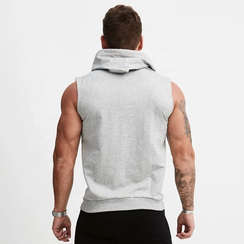 Hot sales Custom Logo Printing 2022 Streetwear Zipper Up Sleeveless Gym Hoodies For Men vest Gym Vest Hooded Vest Tank Top Crop