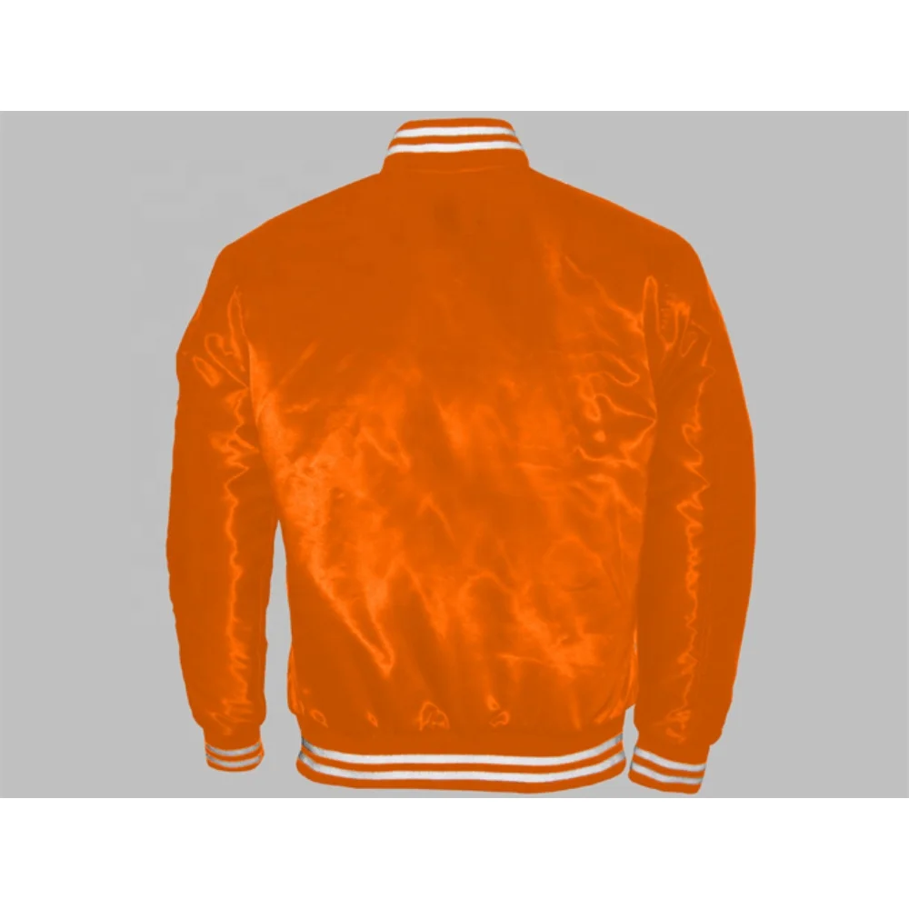 High Quality fabric of varsity jacket Wholesale body and arm Satan custom rib button up close and pockets inside liner coating