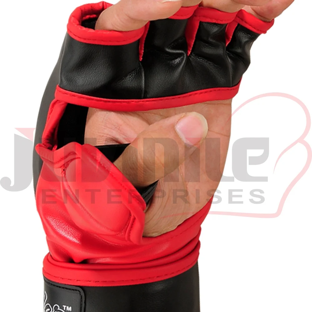 Custom Logo PU MMA Sparring Boxing Gloves red and black half finger gloves weight lifting OEM ODM manufacturer