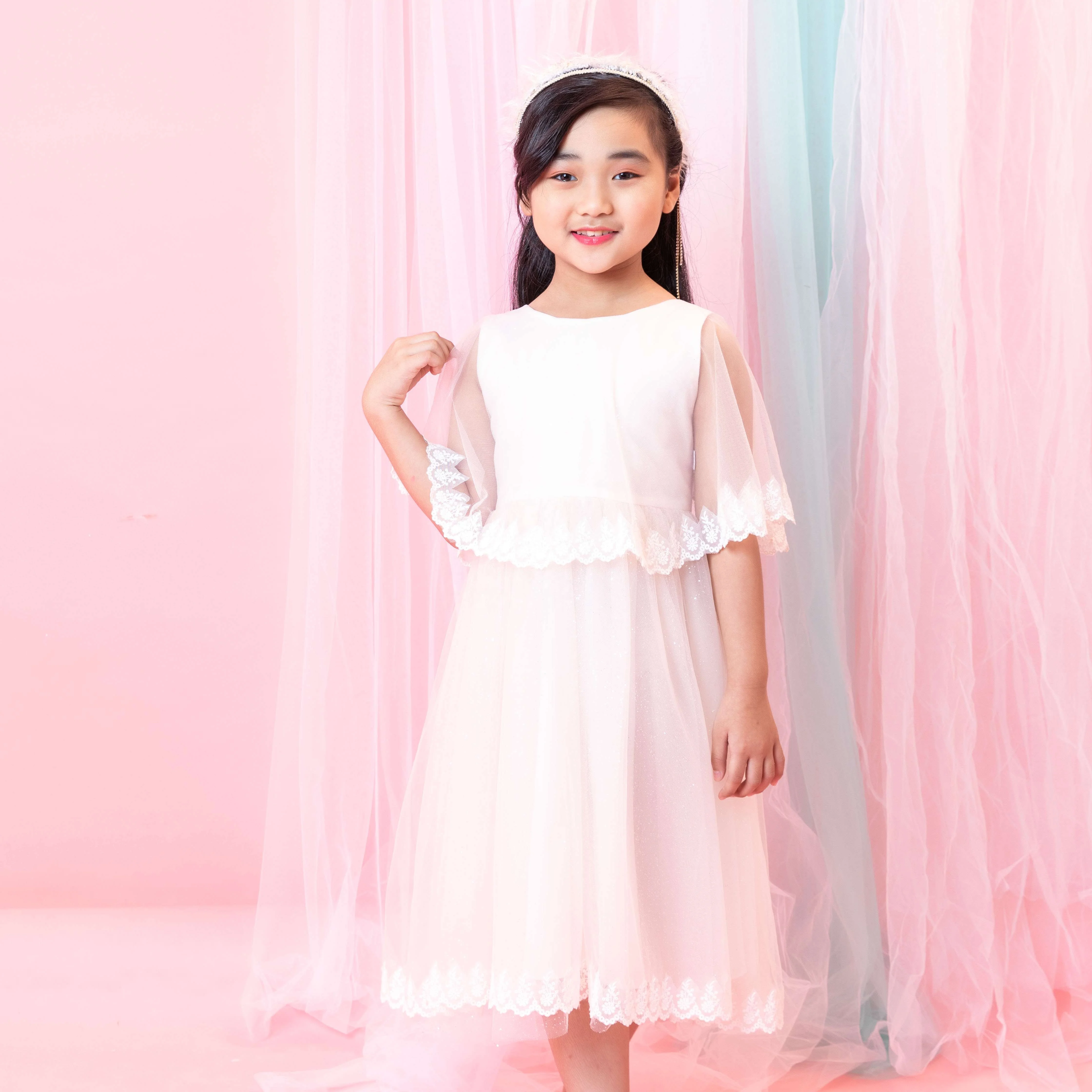  Платье принцессы для маленькой От 1 до 12 лет ручной работы девочек; Белое Бальное Королевский стиль платье малышей