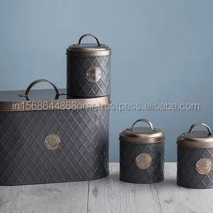 Metal Bread Box for Kitchen Storage Grey & Copper Embossed Kitchen Canister- Perfect Bread Keeper