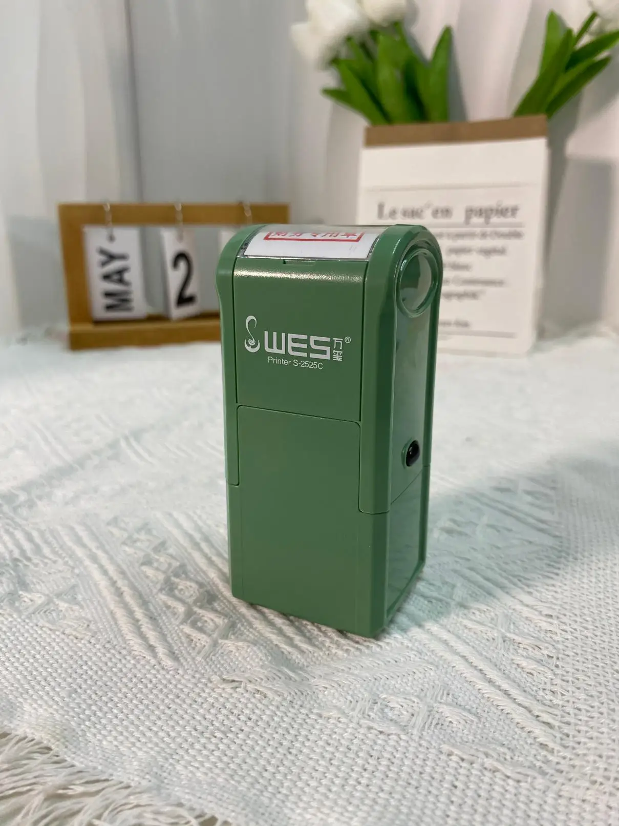 self-inking stamp WES S-2525C square office stamp with bottom case