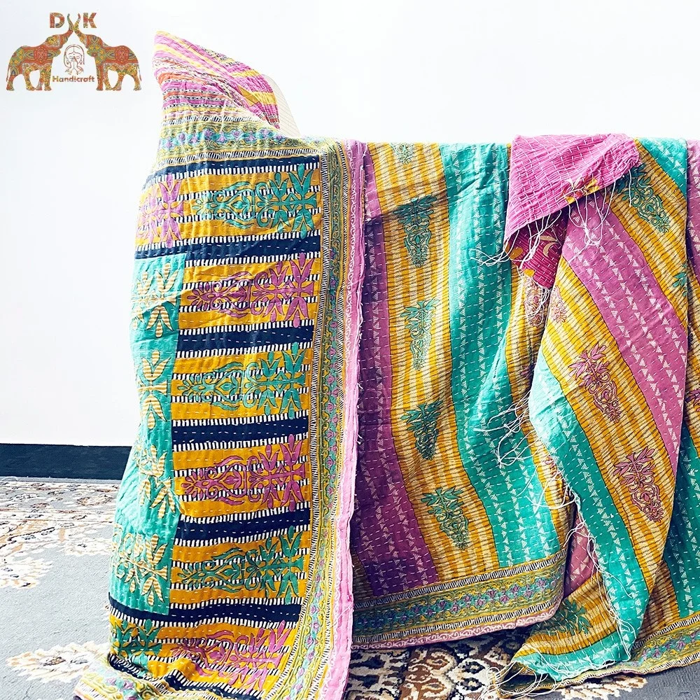 Двустороннее винтажное одеяло kantha Хлопковое оптовая продажа индийское ручной