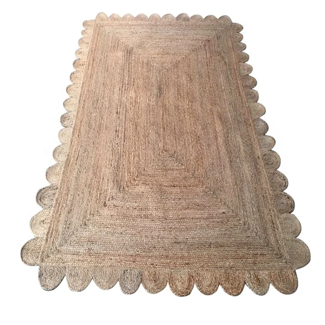 Hand Stitched Braided Vintage Area Carpets Rectangular Shape Jute Hemp Rugs From India
