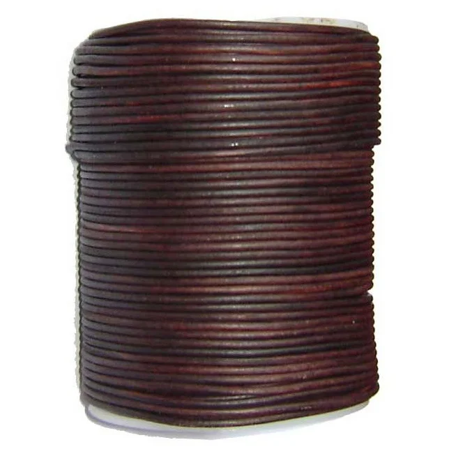 Vintage Leather Cord Round Leather Cord Tie-n-Die Distressed Finish 2mm Leather Cord