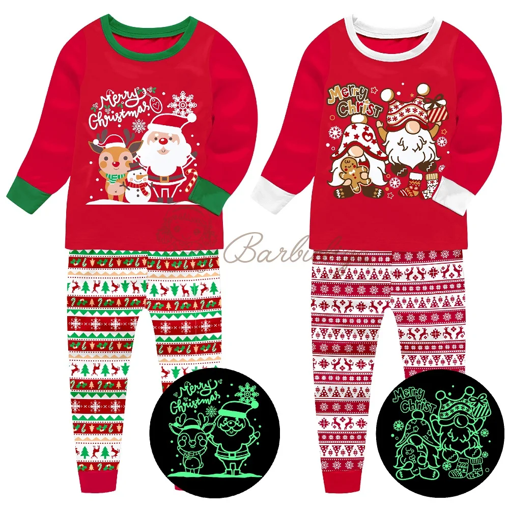 Christmas kids pajamas boy girls sleepwear  glow in the dark kid pyjamas