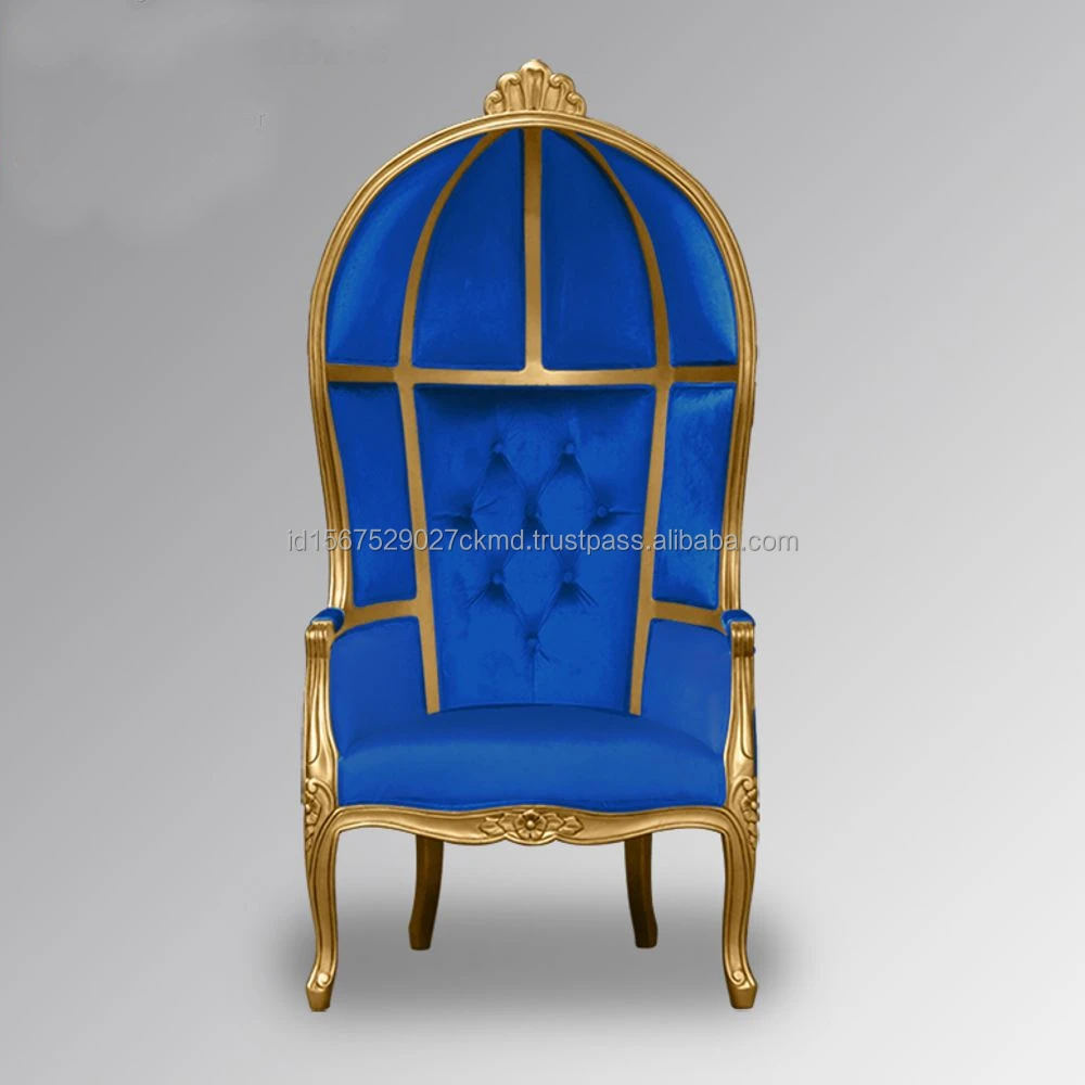 Classic Living Room Furniture Fabric Blue Velvet Hand Made Carved Solid Wood Luxury Lounge Chair Accent Sofa Chair Ladome Gold