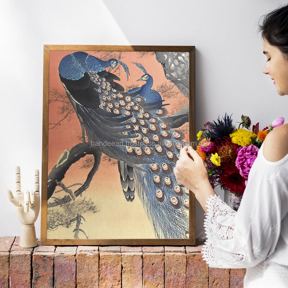 Canvas print with frame Two peacocks on a tree branch for bed room