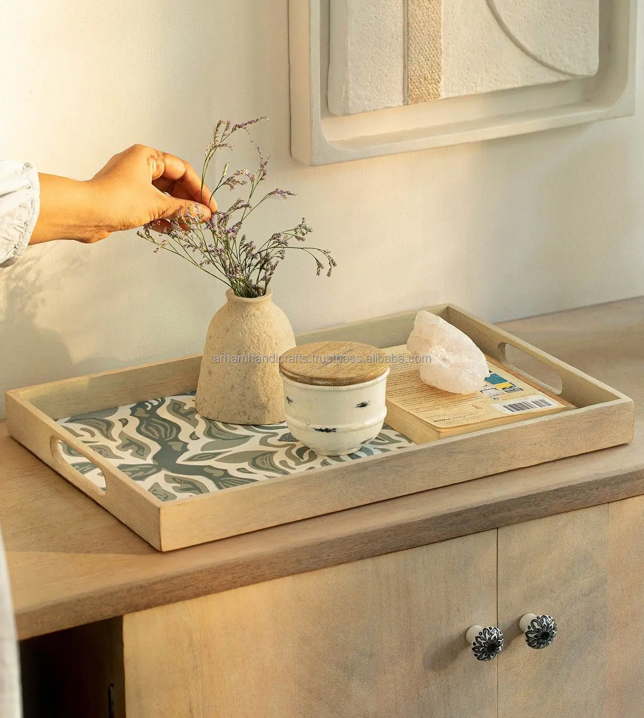 Square Wooden Tray for Food Serving hot selling in Senegal Dubai by LUXURY CRAFTS