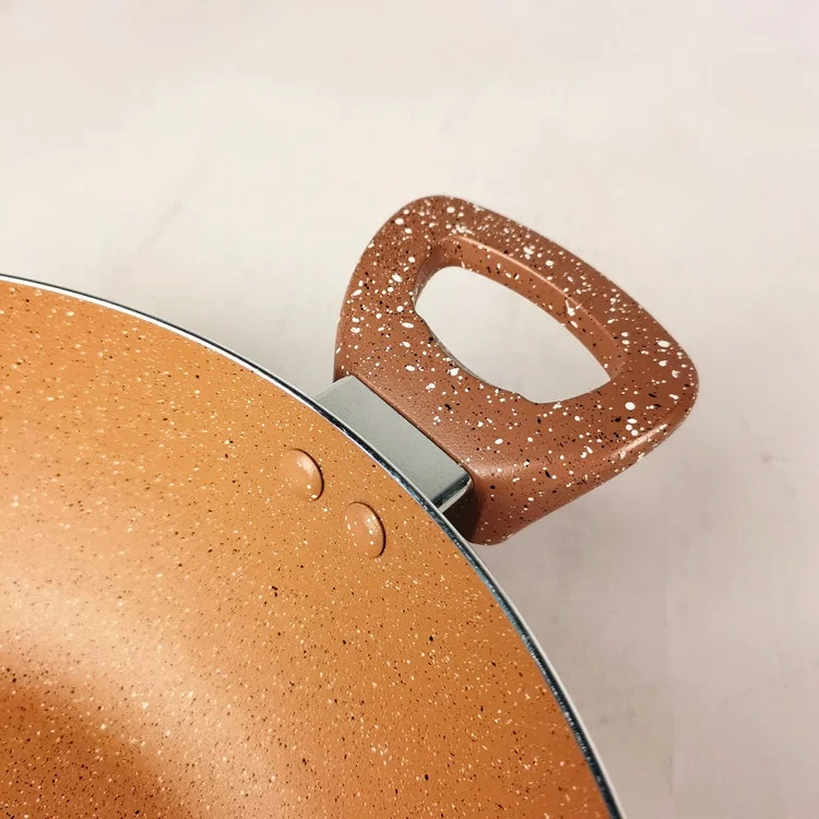 Factory direct aluminum non stick wok induction bottom  color granite  coating 28cm wok pan with lid