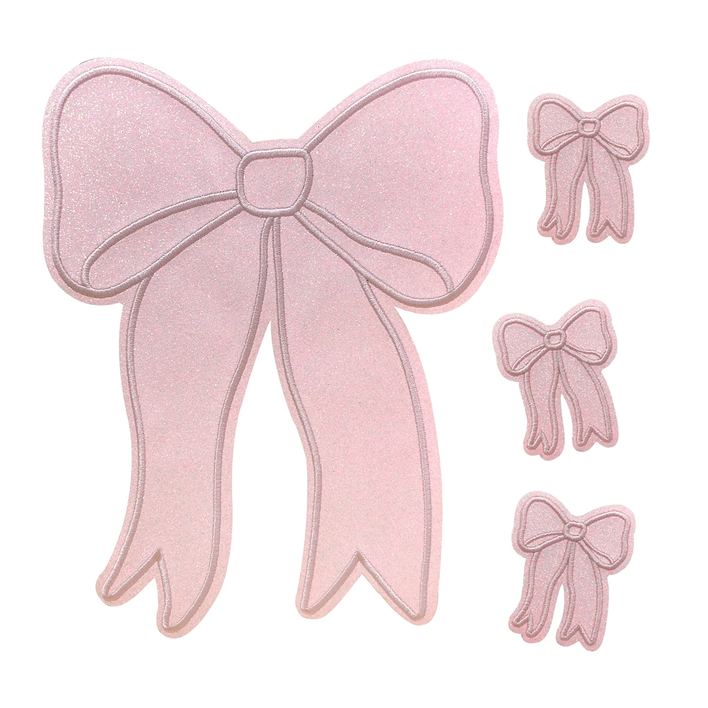 Wholesale custom glitter bowknot embroidered patches clothing Design iron on embroidery patches for clothes