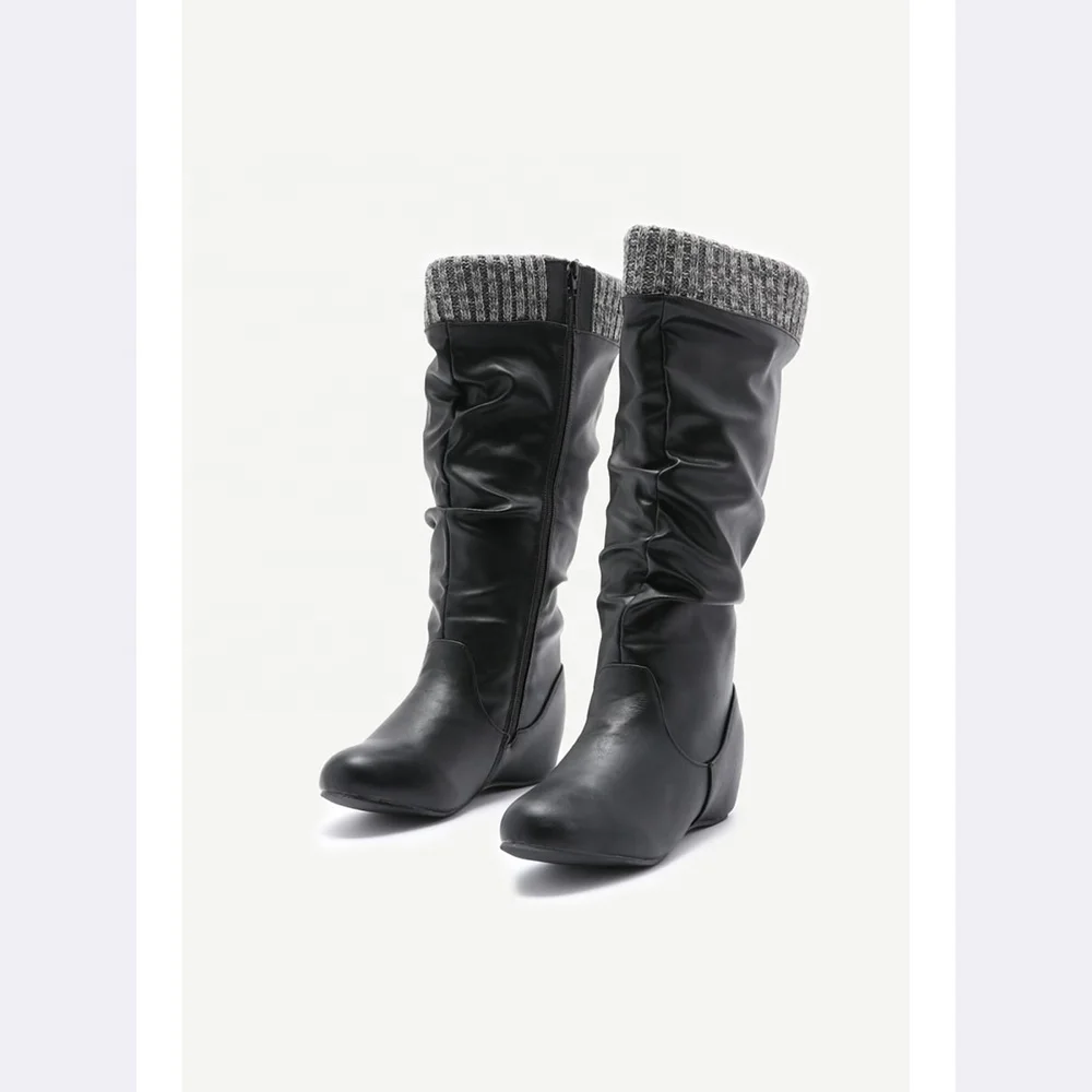  Коричневые женские ботинки на танкетке высоком каблуке с мехом в западном стиле