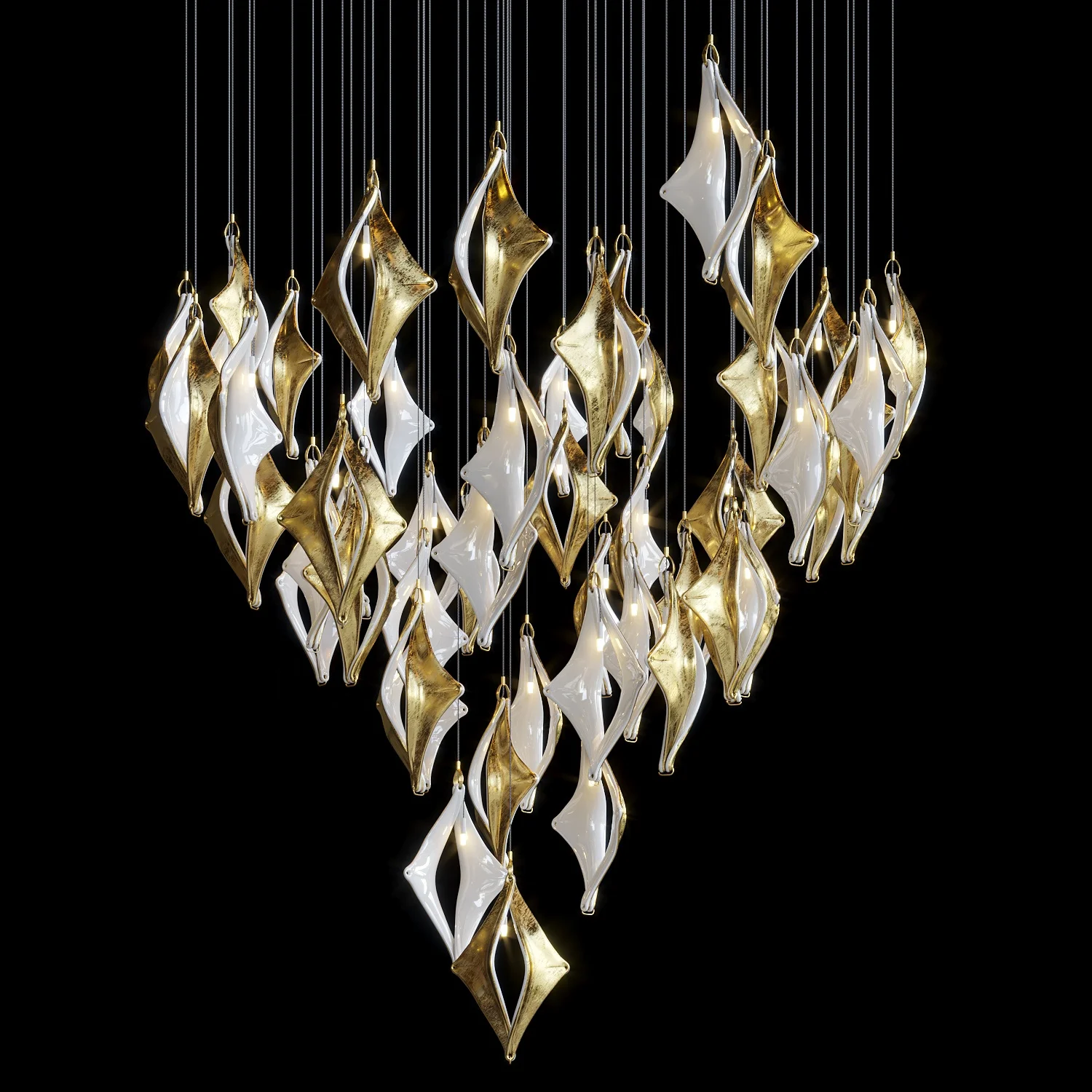 Custom Ceiling Chandelier Handmade Glass Leaf Decorative Interior Gold Lightings for Home Hotel Lobby