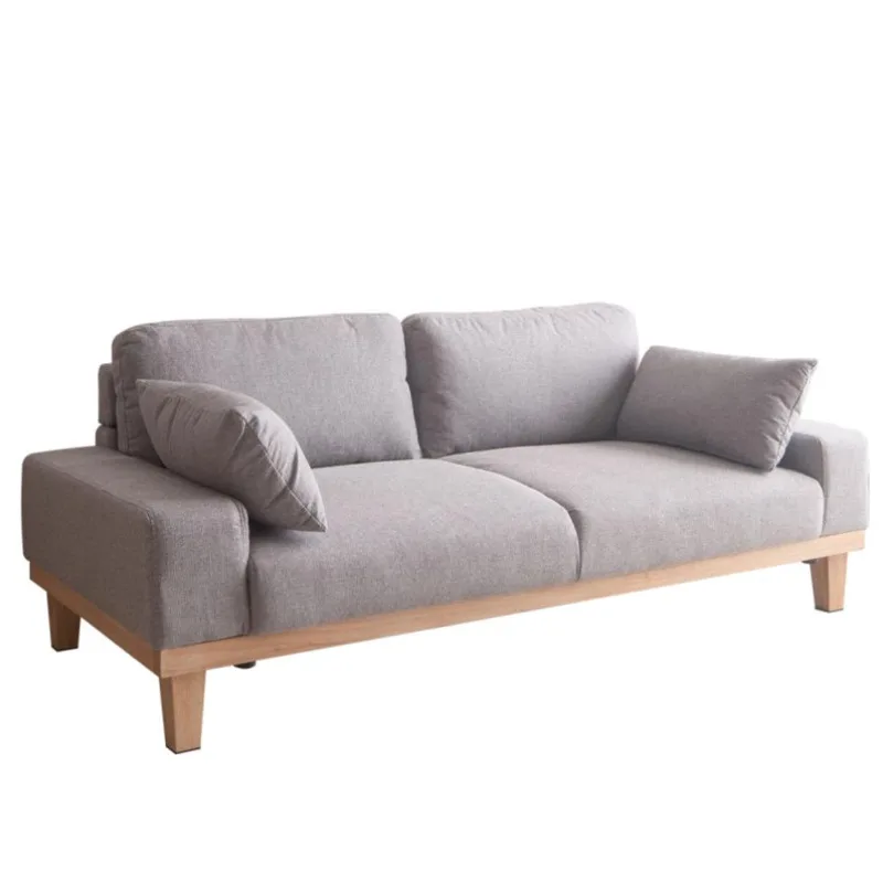 2024 Factory Wholesale 2 Seats Living Room Natural Wood Low Sofa Scandinavian Soft Fabric Sofa Couch