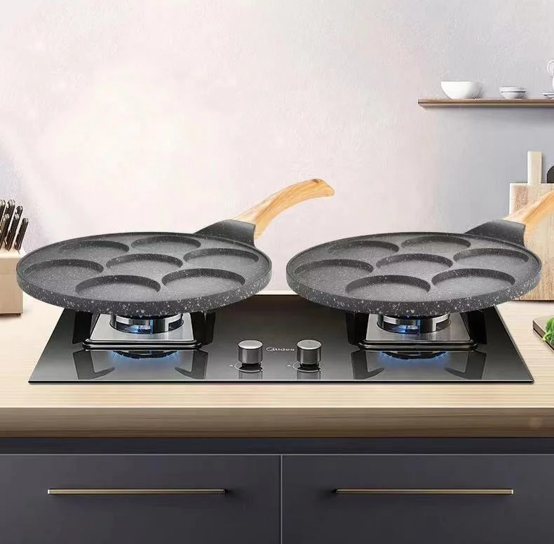 7 Cups circle Non Stick Pancake Pan Egg Pancakes Cooking Pans Waffle Maker Frying Pan With Wooden Handle