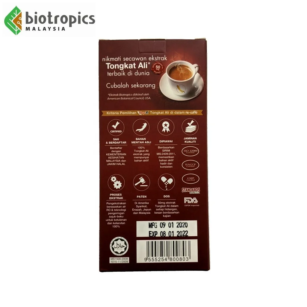 New Tongkat Ali Longjack Instant Coffee Nu-Caffe with Non-Dairy Creamer Prepacked in Sachets Each Box 5 Sachets