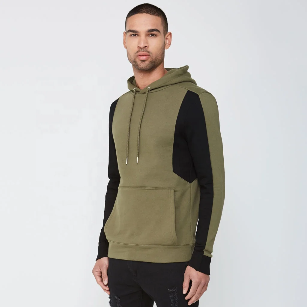 Wholesale Custom Cotton Fleece Panelled Hoodie Sports Green Black Colour Hoodie/sweatshirt