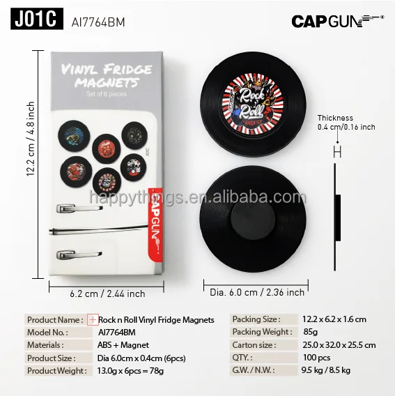 6PCS Factory Direct Novelty Souvenirs Retro Vinyl CD Record Magnetic Fridge Round Magnet