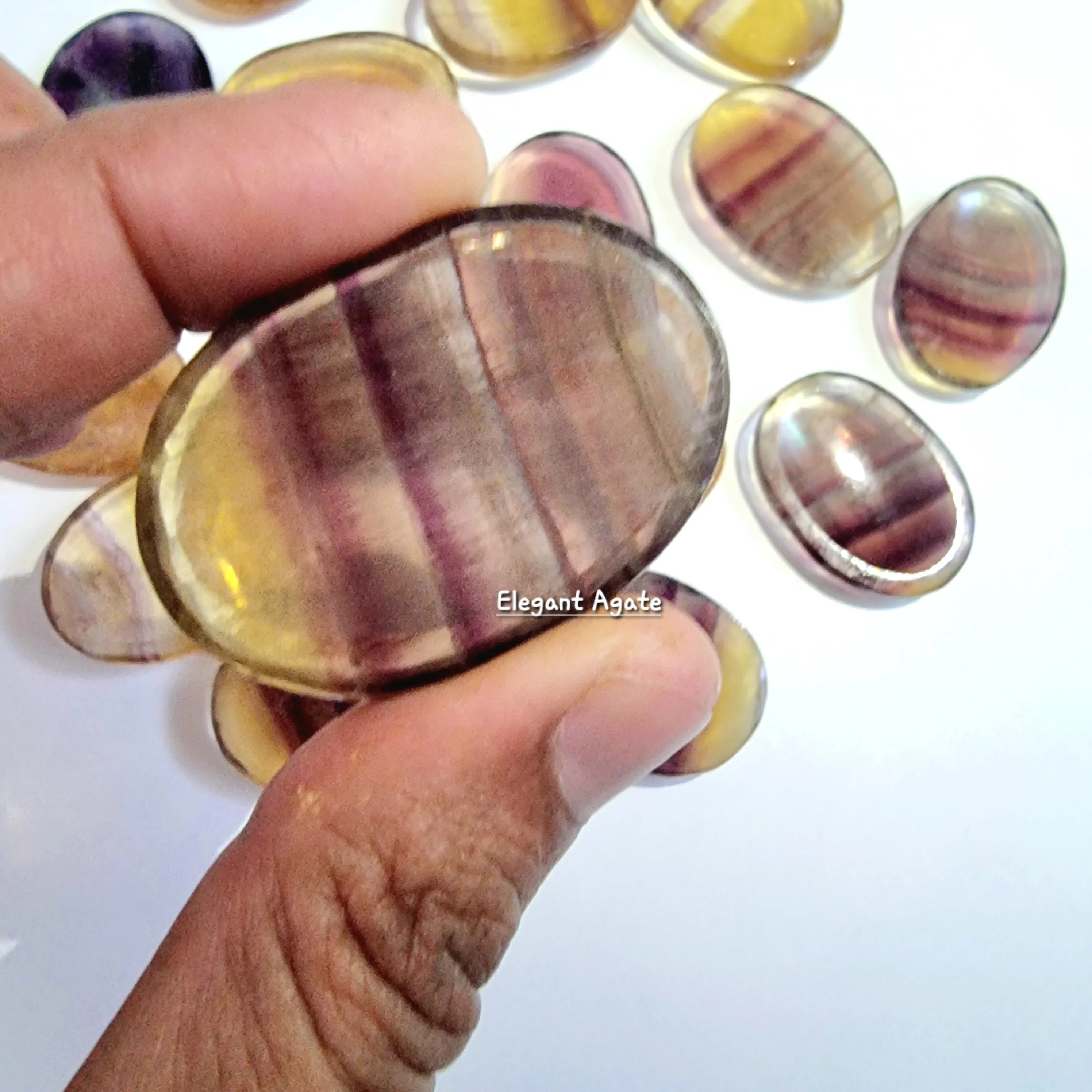 Hot Selling Gemstone Multi Fluorite Worry Stone Polished Yellow Fluorite Thumbs stone  For Reiki Healing & Energy Meditation use