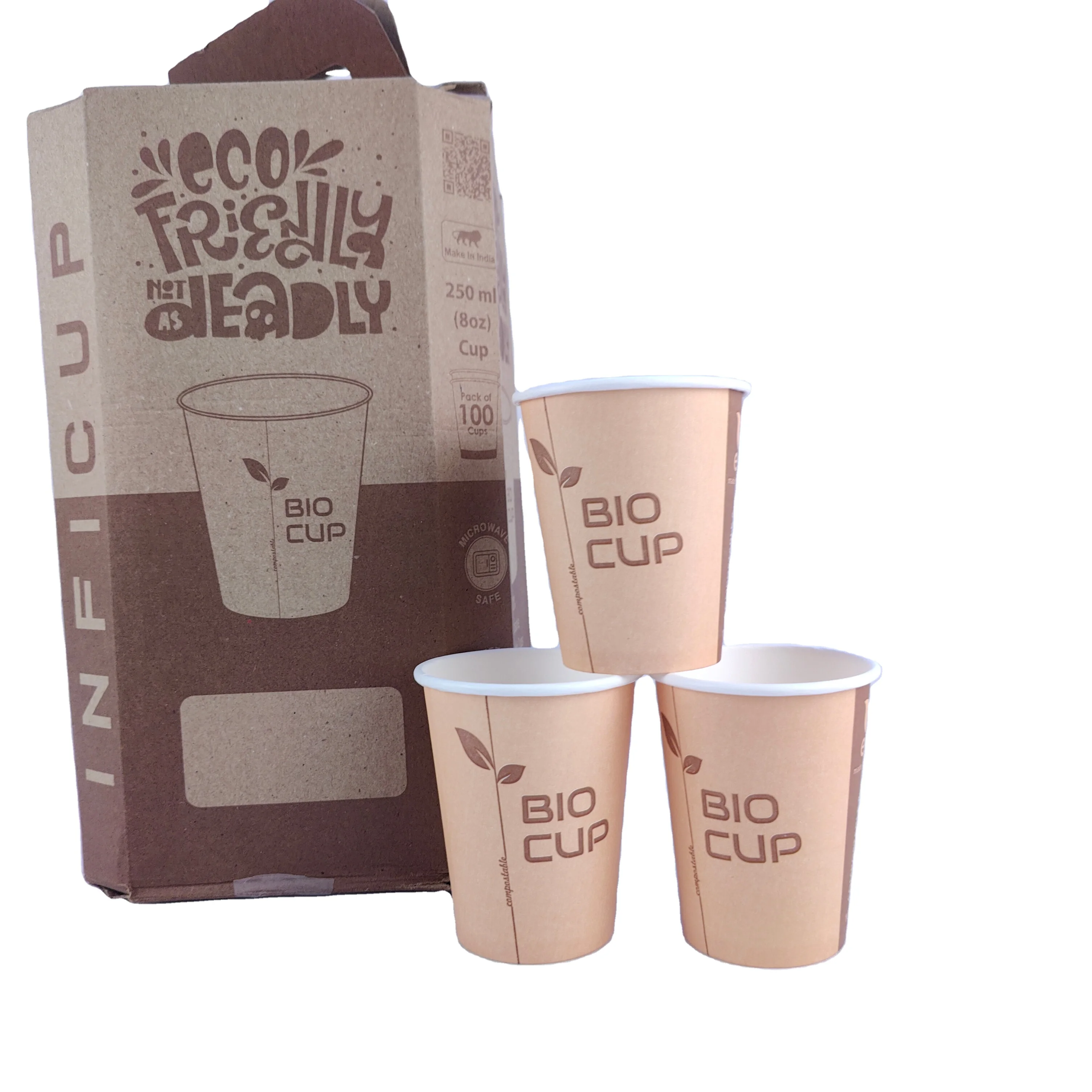 250ml Wholesaler Eco-Friendly custom printed Kraft Paper cup single wall paper cup disposable Hot Water Beverage Coffee cup