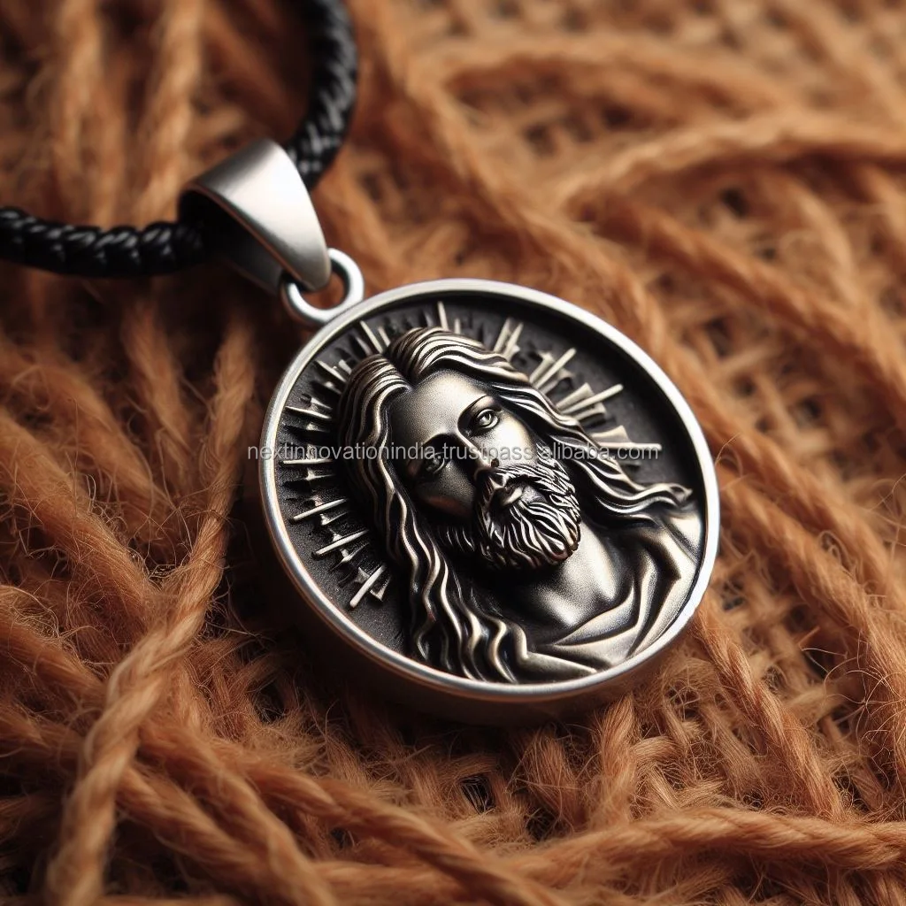 Handmade Wooden Jesus Pendant Antique Orthodox Religious Jewelry for Parties