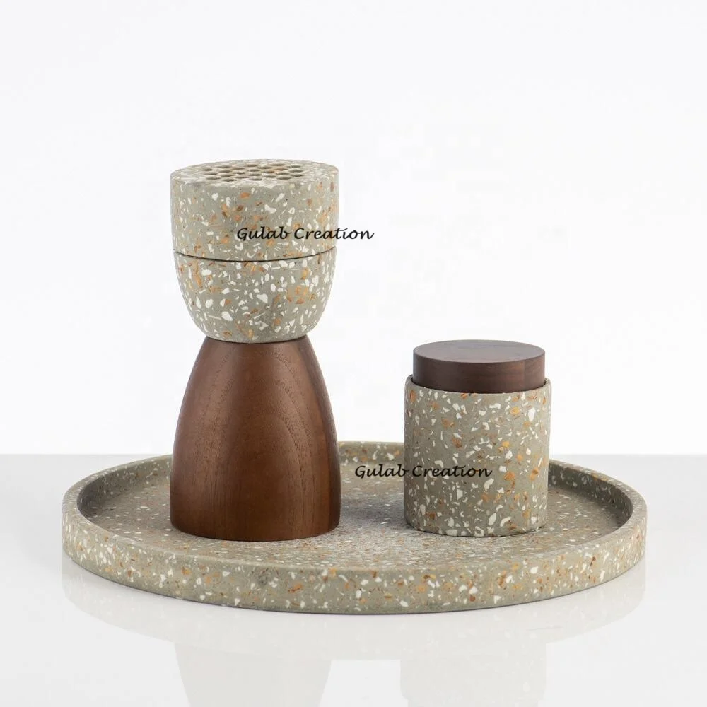 NEW ARRIVAL 2025 PREMIUM QUALITY HANDMADE MUBKHAR LEVEL GRAY TERRAZZO BAKHOOR SET