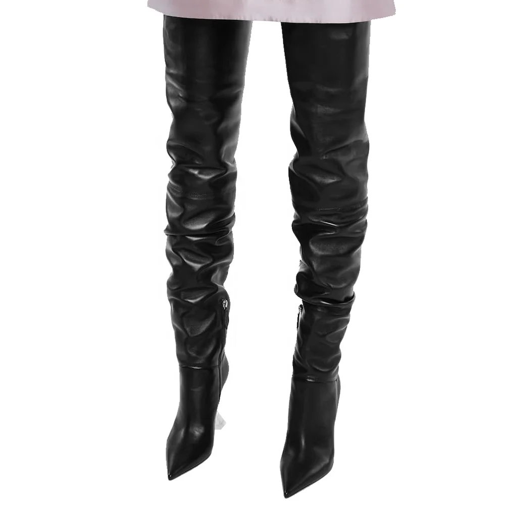 Black Long Boot Winter Shoes 2021 Womens High Heel Slouch Thigh High Boots