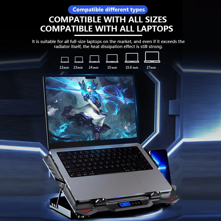 Great Roc new design home laptop stand for bed adjustable universal 6 fans laptop cooler stand