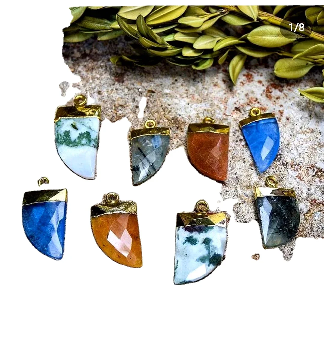 New Designer Connector Horn Shaped Poland Amber Gems Connector 10 mm In Size Silver Gold Plated Bezel Set Charm Connector